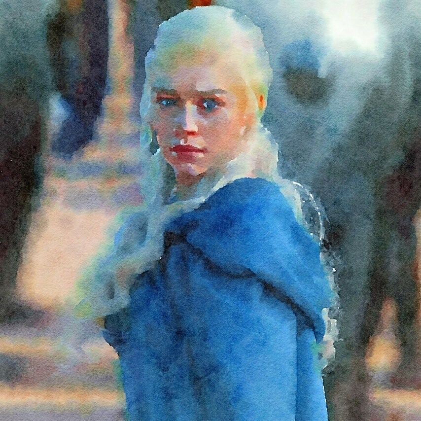 Digital watercolor of a scene of GOT