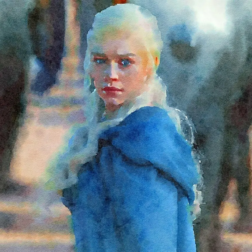 Digital watercolor of a scene of GOT