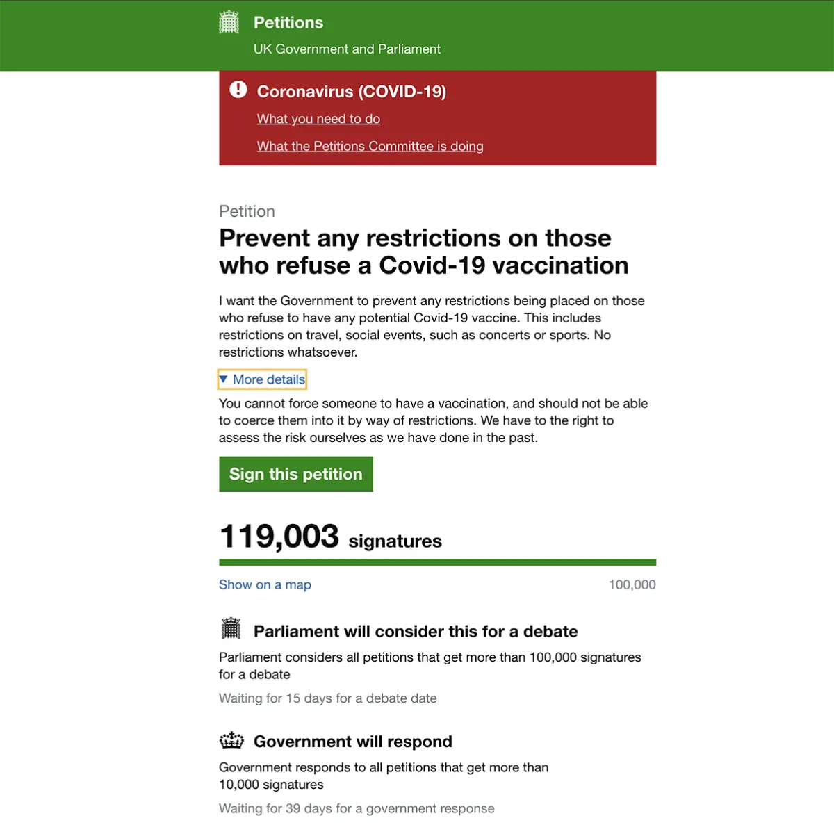 UK Parliamentary Anti COVID-19 Vaccinations Petition