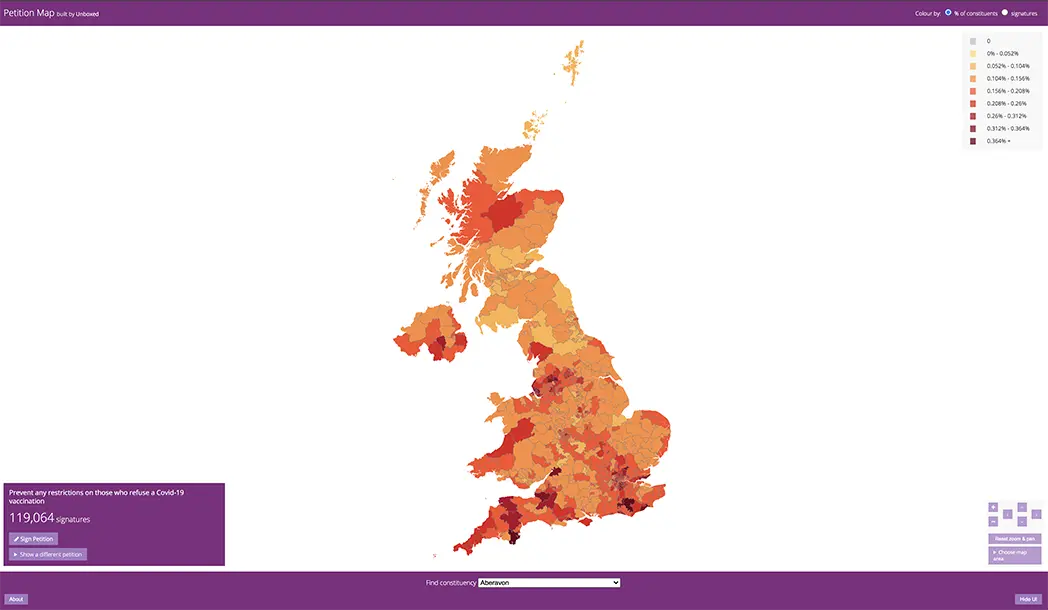 UK Parliamentary Anti COVID-19 Vaccinations signature map