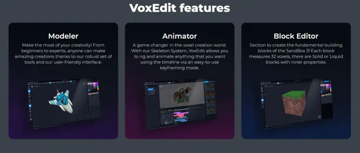 VoxEdit Features, the editor of The Sandbox game