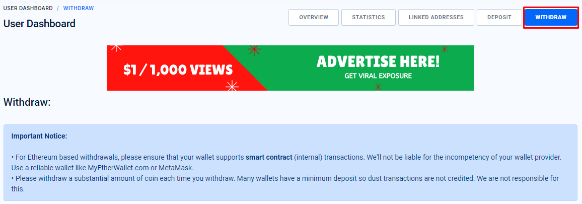 withdraw coin from faucetpay