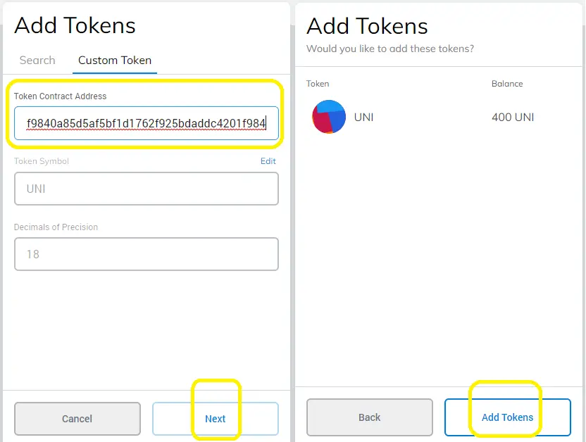 add uni token