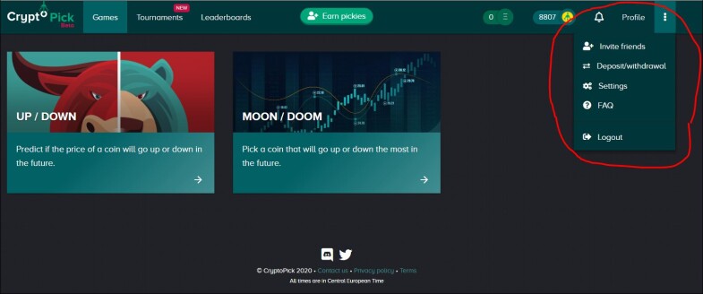 cryptopick menu