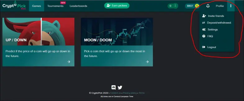 cryptopick menu