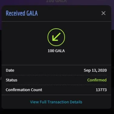 Received Gala Coins