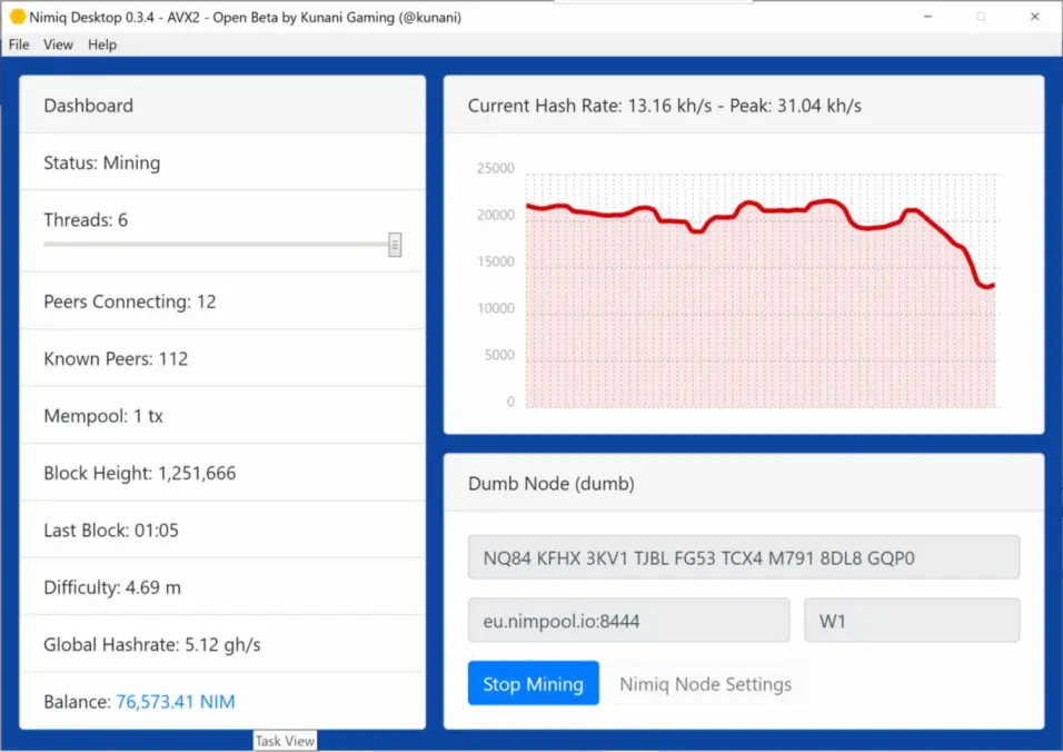 NIM desktop miner