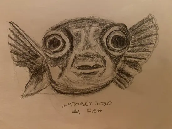 Front view Fish, Pencil drawing