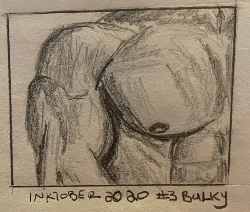 Arm and chest of muscular man, Drawing in pencil