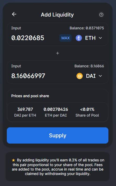 Add Liquidity to UNI Pool
