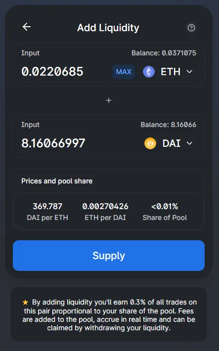 Add Liquidity to UNI Pool