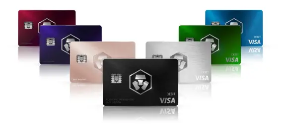 Crypto.com Crypto Debit Cards: Ruby Steel, Royal Indigo, Rose Gold, Obsidian, Icy White, Jade Green, and Midnight Blue