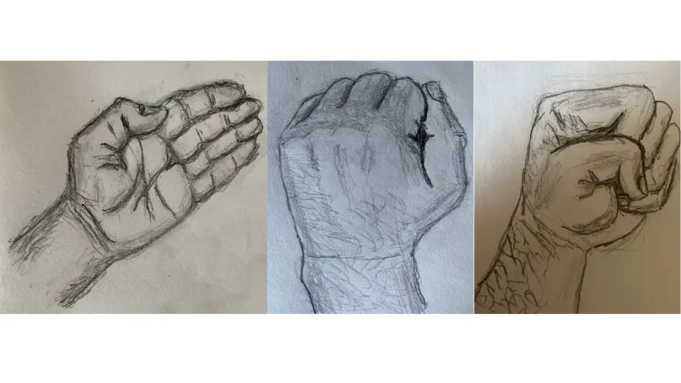 Three Hands - drawings in pencil