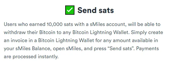 Send sats in sMiles