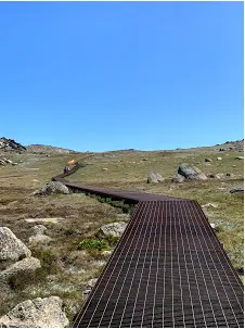 Footpath from chair lift's end station leading to the summit of Mt Kosciuszko