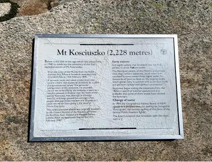 Information board at the summit of Mt Kosciuszko