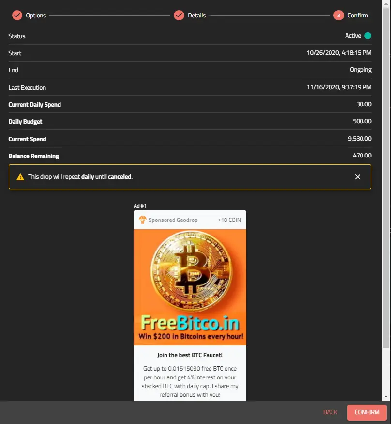 Sponsored Geodrop - Confirm