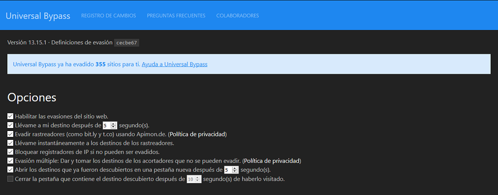Universal pass settings