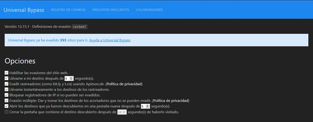 Universal pass settings