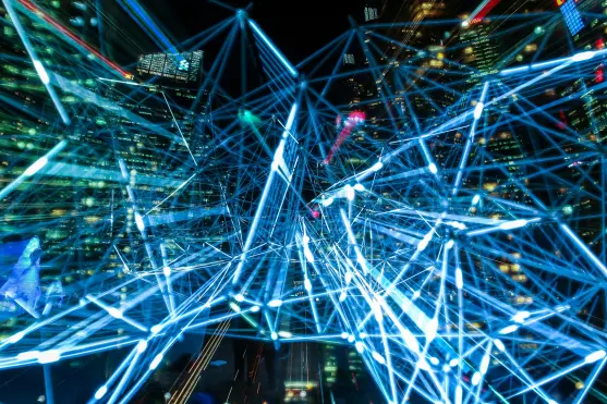 Abstract photo representing the furture. There is a city at night the background.