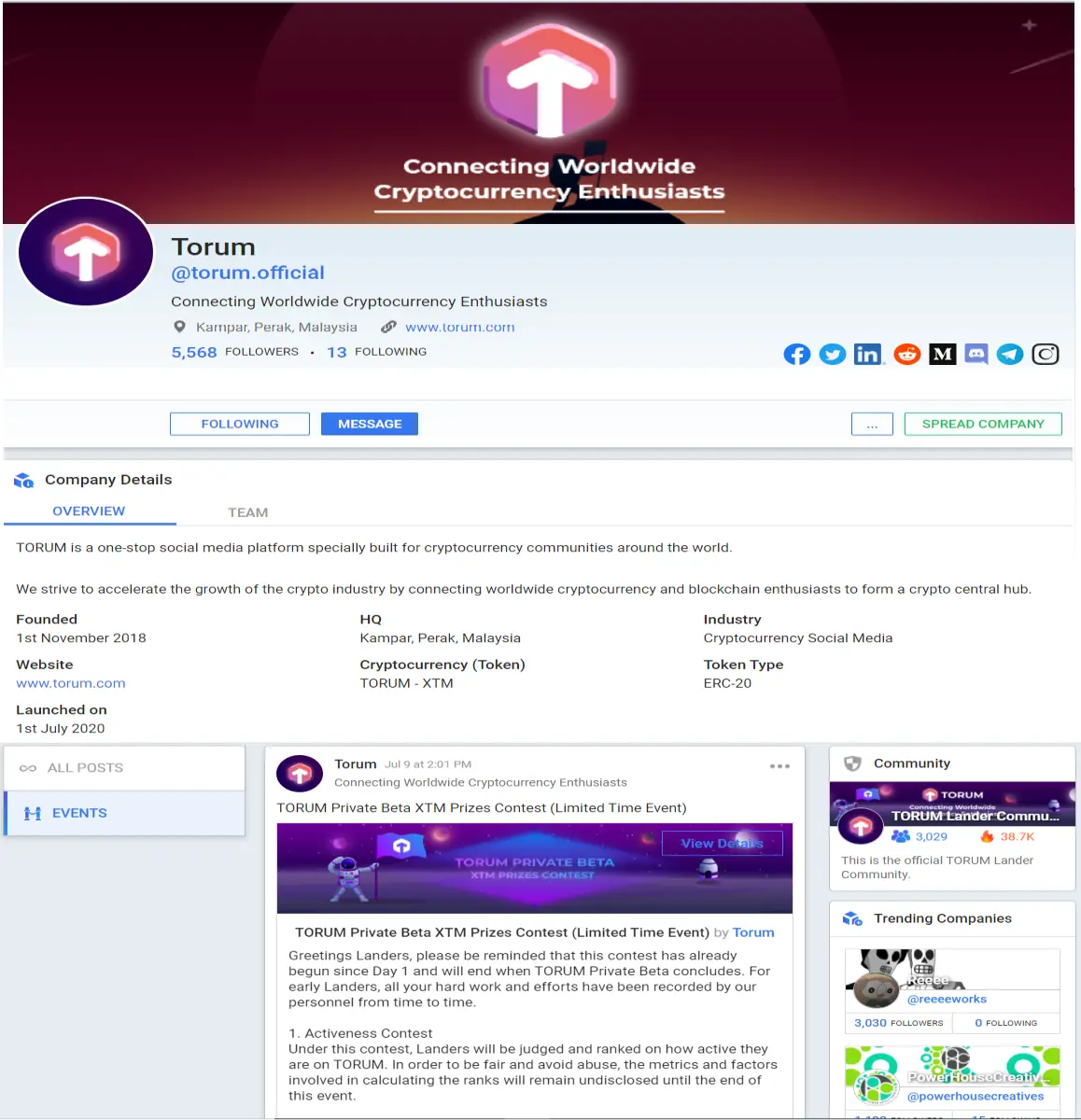 Torum Company Front Page