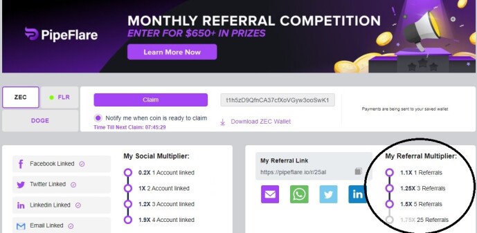 Pipeflare referral multiplier