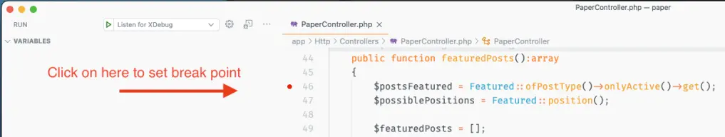 Adding breakpoint for xdebug