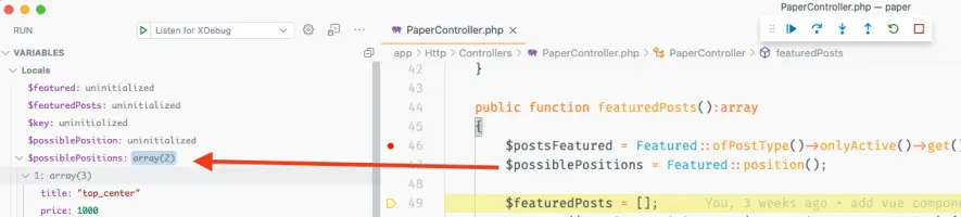 View of debug attributes