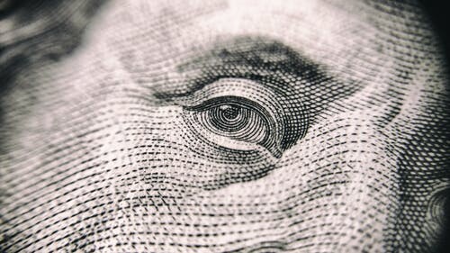 Close up of an eye as found on a banknote