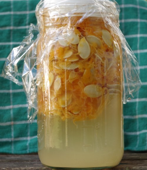 Pumpkin seeds soaking in brine