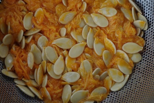 Drained pumpkin seeds with membranes