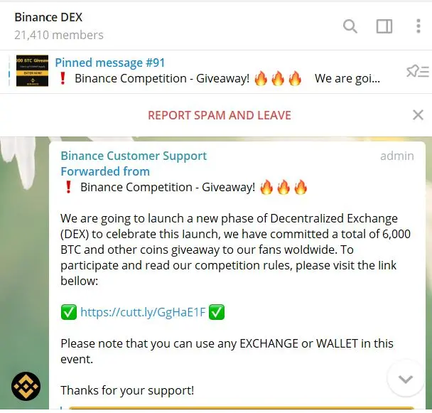 Binance Dex Scammed Telegram Channel