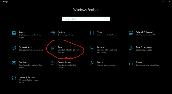 Windows Settings App with the