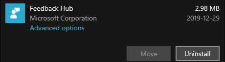 Feedback Hub uninstall option