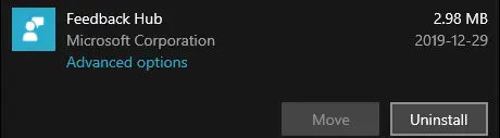 Feedback Hub uninstall option