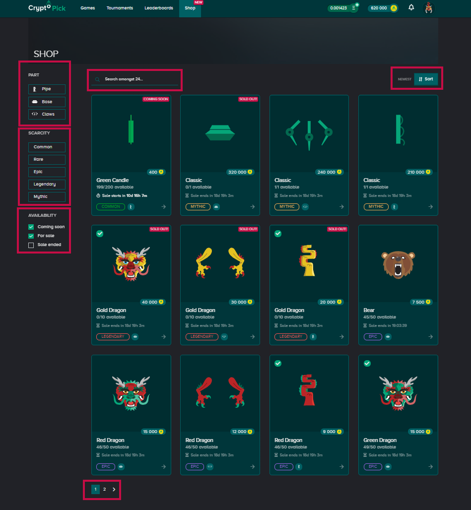 Shop sections