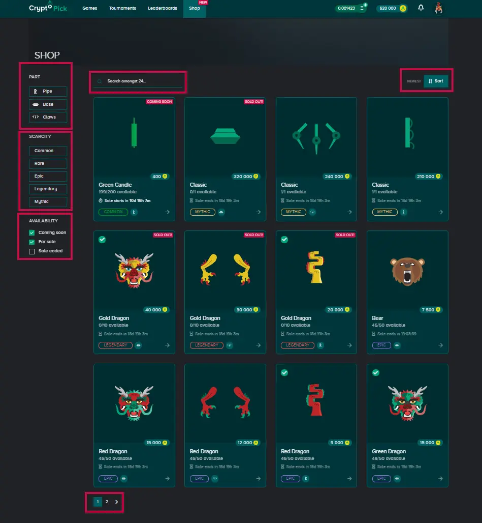 Shop sections