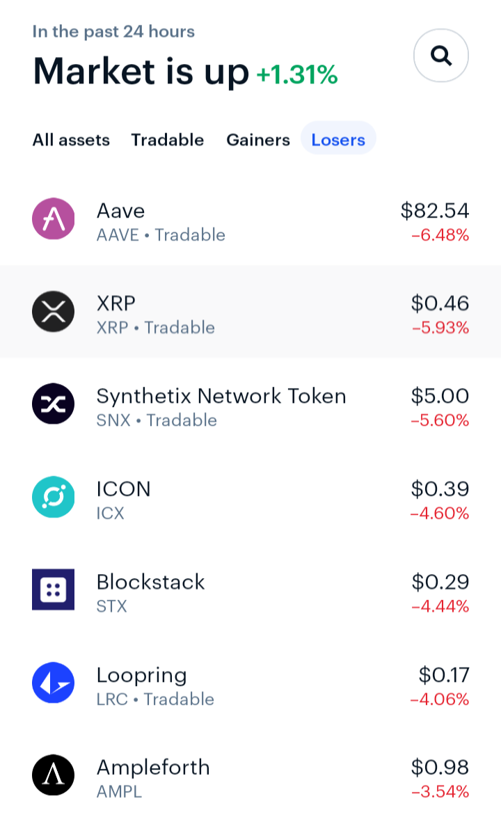 Coinbase mobile app screenshot