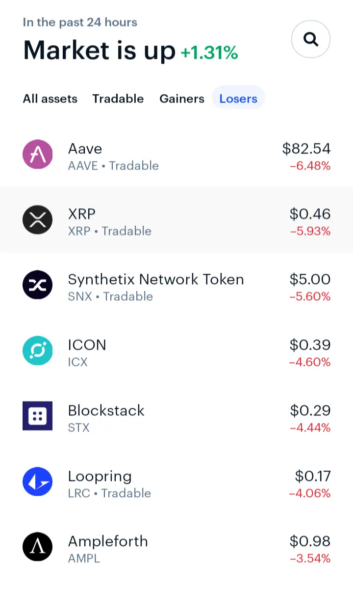 Coinbase mobile app screenshot