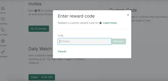 reward code LBRY