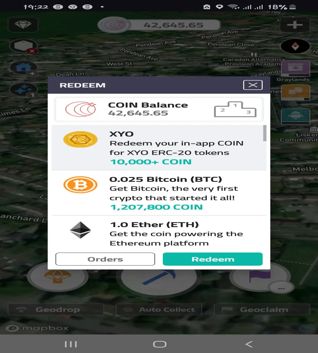 Some of redeem options on coin app