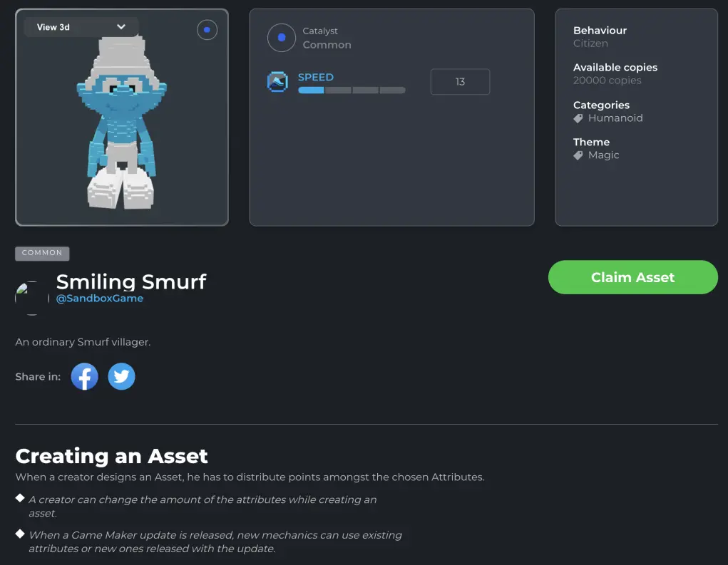 Smurf NFT on The Sandbox website