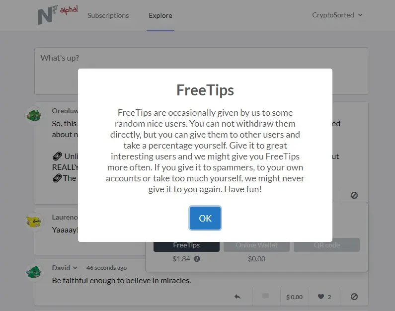 noise.cash FreeTips rewards allocation