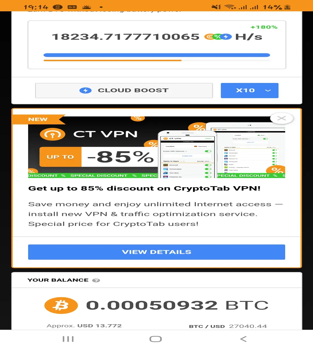 My crypto tab account