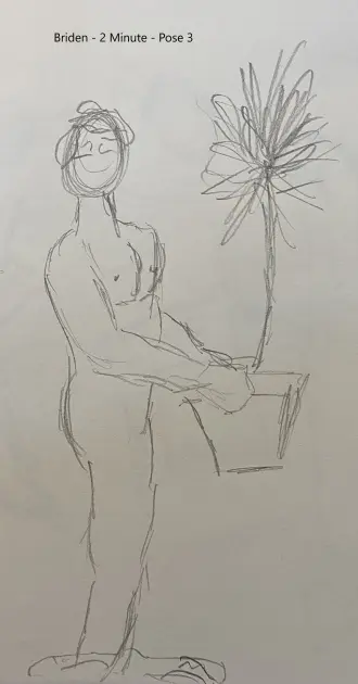 Briden posing with house plant - Pencil sketch