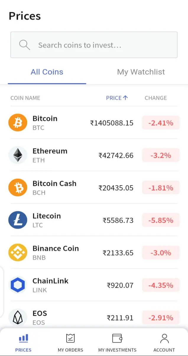 Homepage of CoinDCX GO