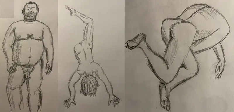 Triptych of gesture drawings - pencil sketches