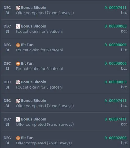 My deposits into coinpot