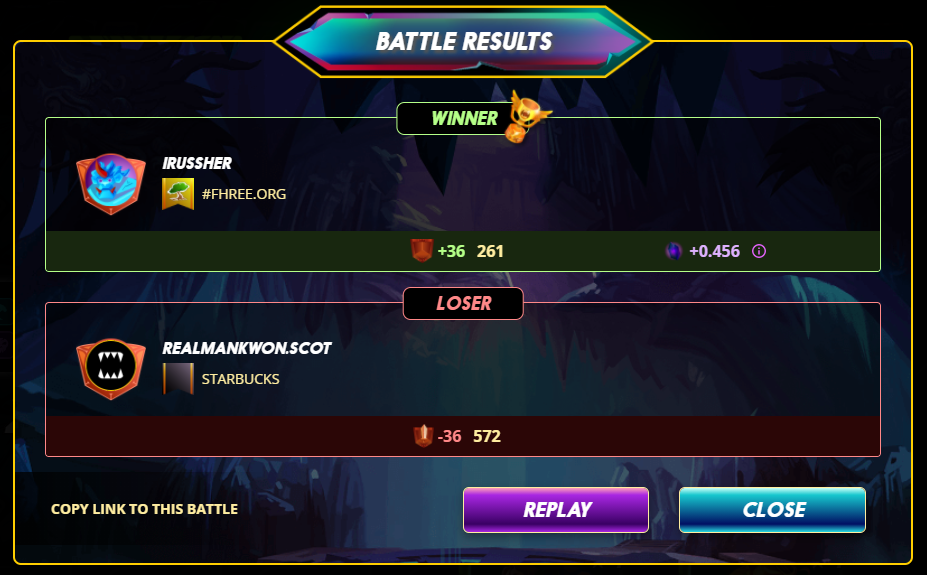 Winner results Splinterlands