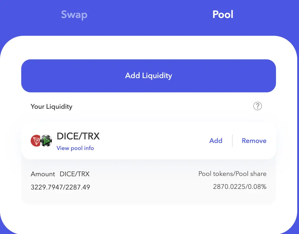 Justswap liquidity pool